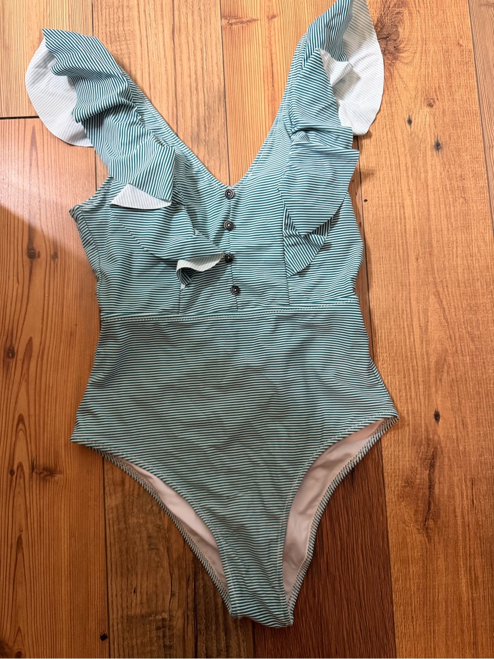 Cupshe Green & White Striped Ruffle One-Piece Swimsuit